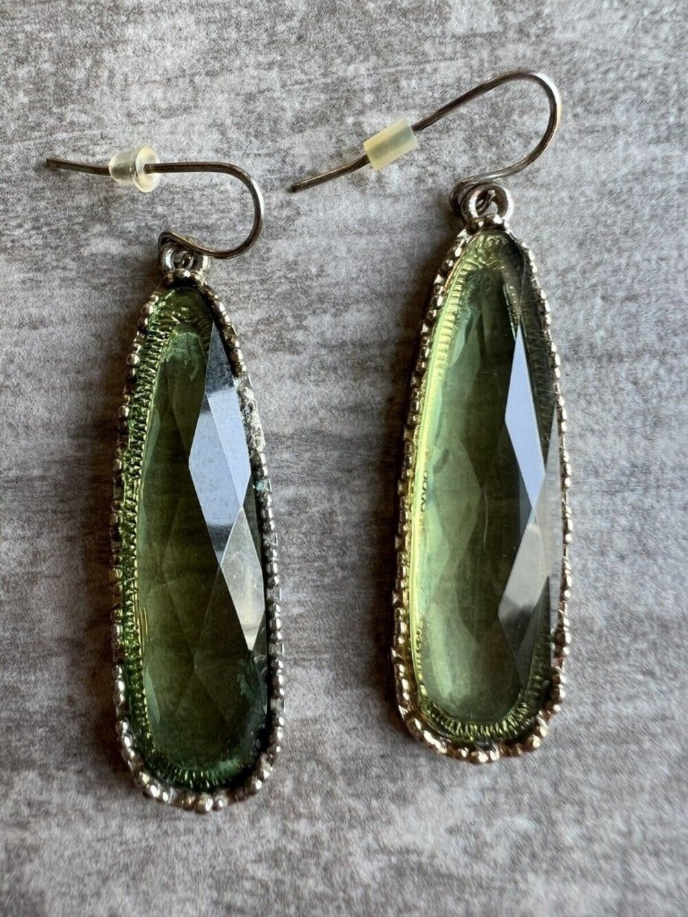 Los Angeles Boutique Silver Green Dangle Drop Boho Statement Fashion Earrings